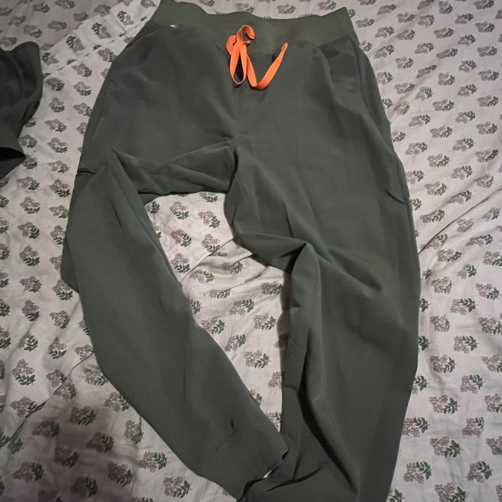 Figs Moss Green Joggers with Orange Accents